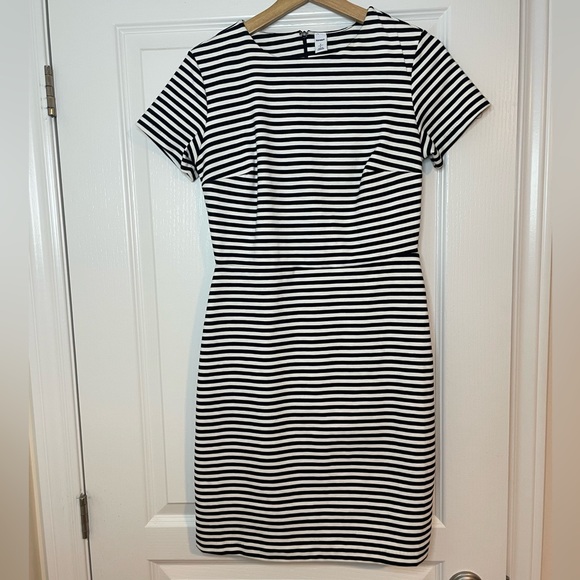 Striped Black and White Fitted Dress - Picture 1 of 4